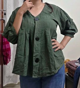 Olive Green Button-Up Top