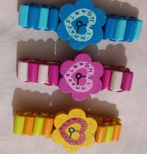 Set of 3 Colorful Wooden Flower Watches