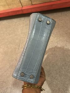 Stylish Light Blue Croc-Embossed Handbag
