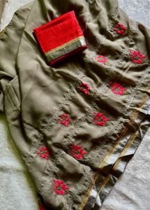Embroidery chiffon saree