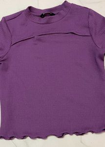 Purple Ribbed Cut-Out Top