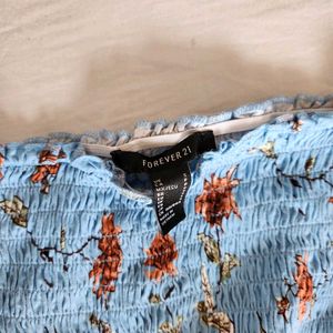 Blue Floral Off-Shoulder Smocked Top