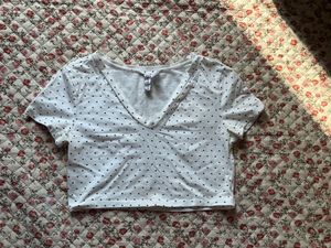 White Polka Dot V-Neck Cropped Top