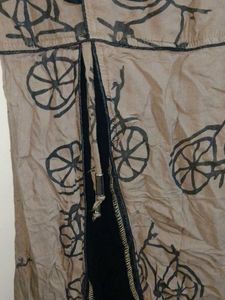 Brown Kurta with Black Lace &amp; Bicycle Print