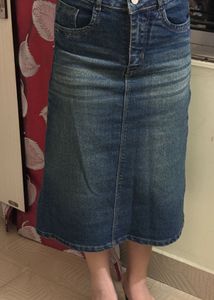 Classic Blue Denim Midi Skirt