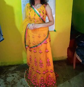 Vibrant Orange Embroidered Lehenga Choli Set