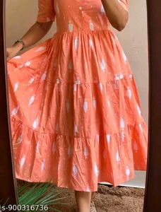 Elegant Coral Tiered Midi Dress -XL