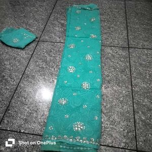 Beautiful Teal Embellished Saree