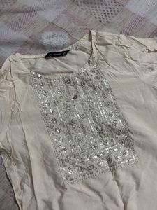 Beige Sequined Kurta