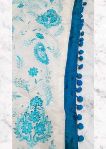 Embroidered saree with Pom Po