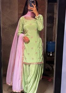 Shiny Mint Green Patiala suite