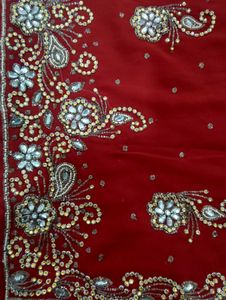 Red Embellished Saree