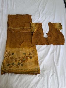 Elegant Mustard Saree with Floral Embroidery
