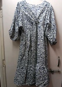 Blue & White Printed Midi Dress (Never worn)