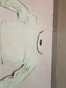Light Green Embellished Round Neck Top