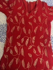 Pure Chinnon Kurta Sharara Set For Girls .age 7- 9