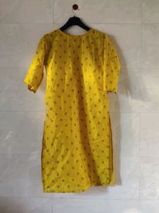 Yellow Printed Kurta with Lace Detail