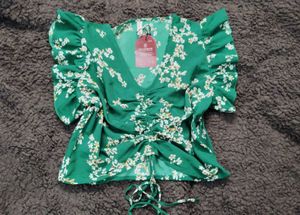 Green Floral Print Top