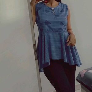 Blue Geometric Print Peplum Top
