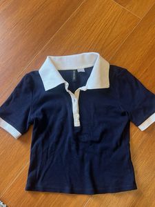 Navy Blue Polo T-Shirt with White Collar