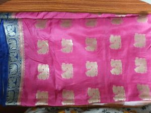 Pink &amp; Blue Elephant Print Sari