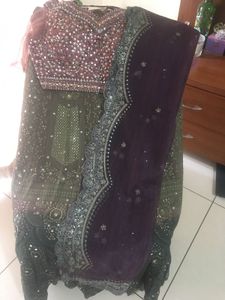 Mauvish Brown Lucknowi Chikenkari Lehenga