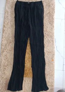 bershka linen Flowy Black Wide-Leg Pants