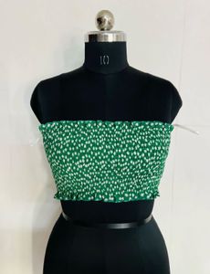 Green Smocked Crop Top