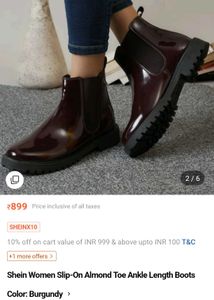 Burgundy Slip-On Almond Toe Boots