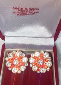 Stunning Orange &amp; Crystal Flower Earrings