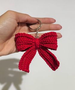 Handmade Crochet Red Bow Keychain