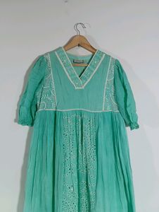 Cyan Embroidered Casual Kurta (Women)