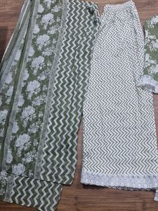 Olive Floral Print Salwar Kameez