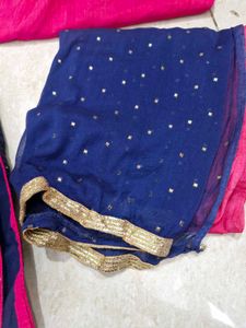 Elegant Blue Kurta Set with Pink Dupatta