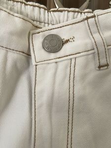 White Wide-Leg Pants with Contrast Stitching