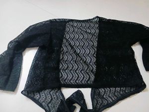 Black Lace Tie-Front Kimono Cardigan