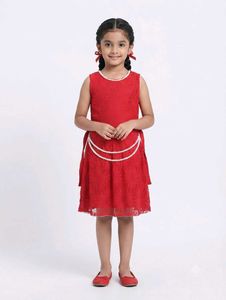 Red Lace Pearl Frock for kids