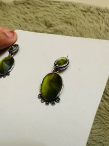 Green Oval Stone Drop Earrings