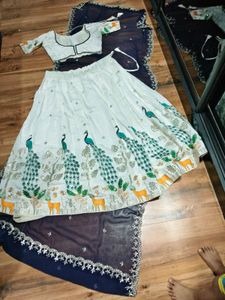 sequined embroidered lehanga choli peacock pattern