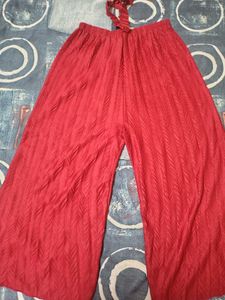 Red Palazzo Pants with Tie-Up Detail