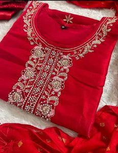 Stunning Red Embroidered Kurta Set