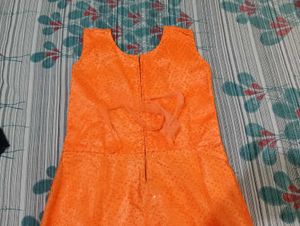 Designer Orange Gown with Navy Shrug