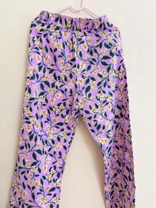 Purple Floral Print Wide Leg Pants