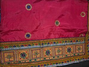 Embroidered yellow red  Peacock Saree