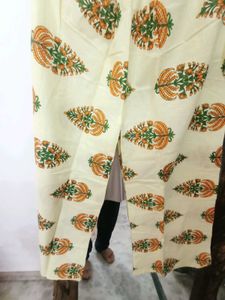 Cream Floral Print Kurta and plazo set with pure c