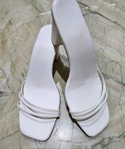Chic White Square Toe Block Heels