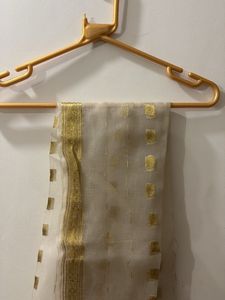 Elegant White Dupatta with Gold Foil Print