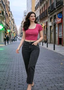 Vibrant Pink Henley Crop Top
