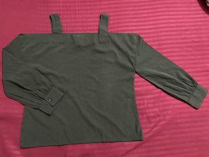 Olive Green Cold Shoulder Long Sleeve Top