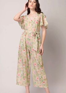 Floral Jumpsuit with Flutter Sleeves